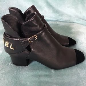 Chanel Lambskin Velvet Cap Toe Short Ankle Boots Black